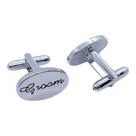 GROOM Wedding Cufflinks Silver Engraved Bridal Party Formal Tuxedo Cuff Links - Picture 5 of 5